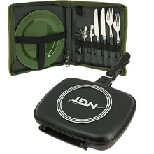 DNA Leisure Cooking Double Side Grill Pan with Complete Cutlery Set | Camping | Carp Fishing |