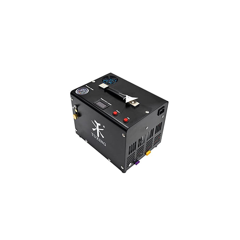 TUXING Pcp Air Compressor,4500Psi 30Mpa,Oil/Water-Free,Built-in Transformer/Drain System,Powered by Car 12V DC or Home 220V AC with Adapter