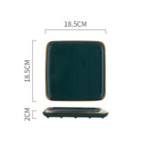 (a-Square Plate S) Wholesale Square Tableware Green Ceramic Dinner Plate Gold Porcelain Dessert Steak Snack Cake Plate Salad Soup Rice Bowl