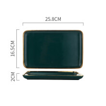 (a-Rect Plate) Wholesale Square Tableware Green Ceramic Dinner Plate Gold Porcelain Dessert Steak Snack Cake Plate Salad Soup Rice Bowl