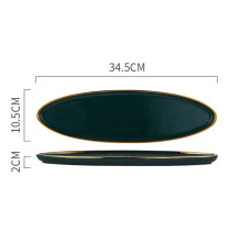 (a-Oval Plate) Wholesale Square Tableware Green Ceramic Dinner Plate Gold Porcelain Dessert Steak Snack Cake Plate Salad Soup Rice Bowl