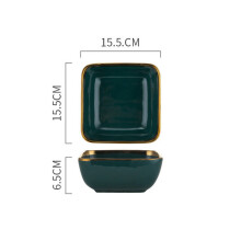 (a-Square Salad Bowl) Wholesale Square Tableware Green Ceramic Dinner Plate Gold Porcelain Dessert Steak Snack Cake Plate Salad Soup Rice Bowl