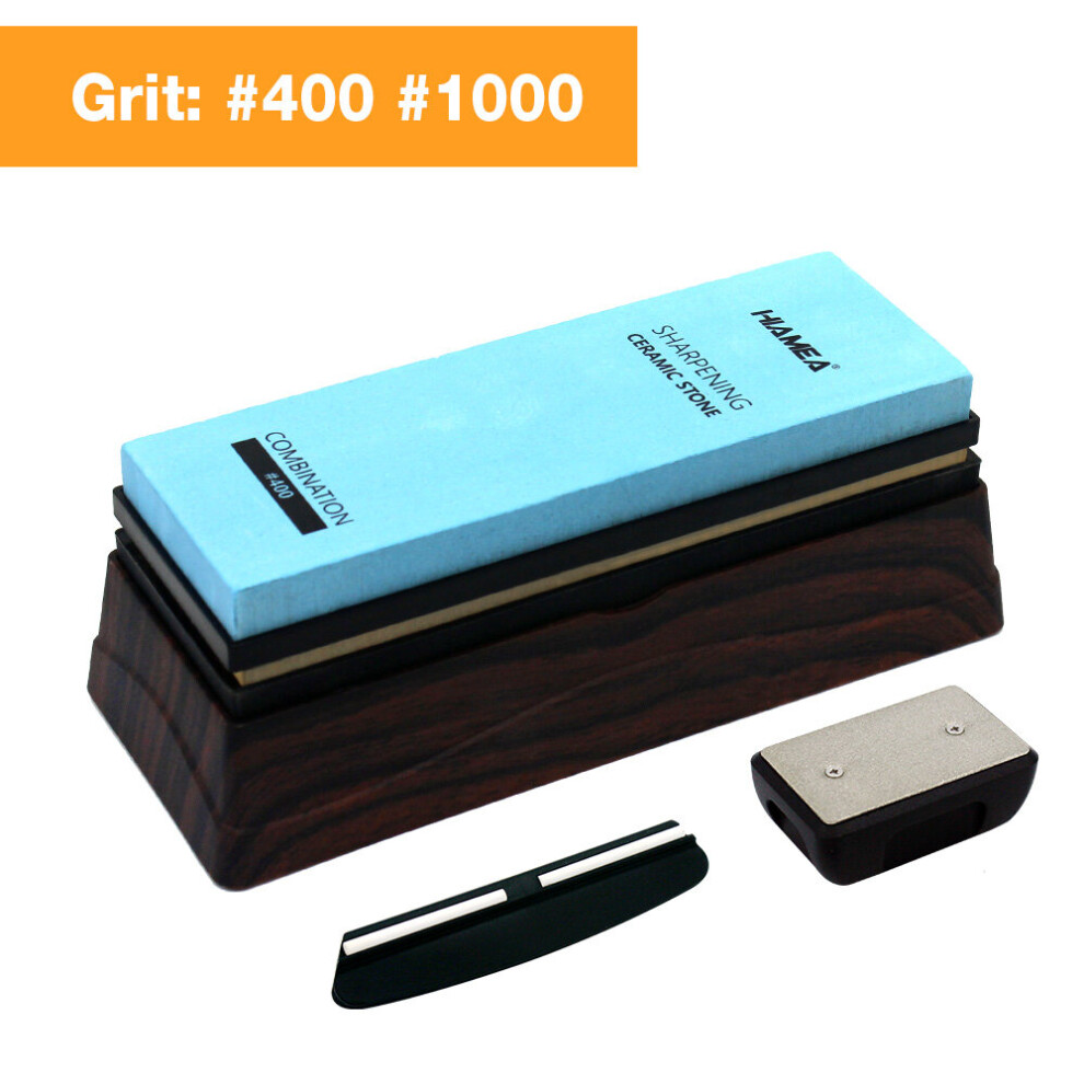 (A-400 1000 Set) Hiamea New Ceramic Stone Knife Sharpener Whetstone Sharpening Stones Grinding Stone System Honing Set 400 1000 Grit 4853843722587
