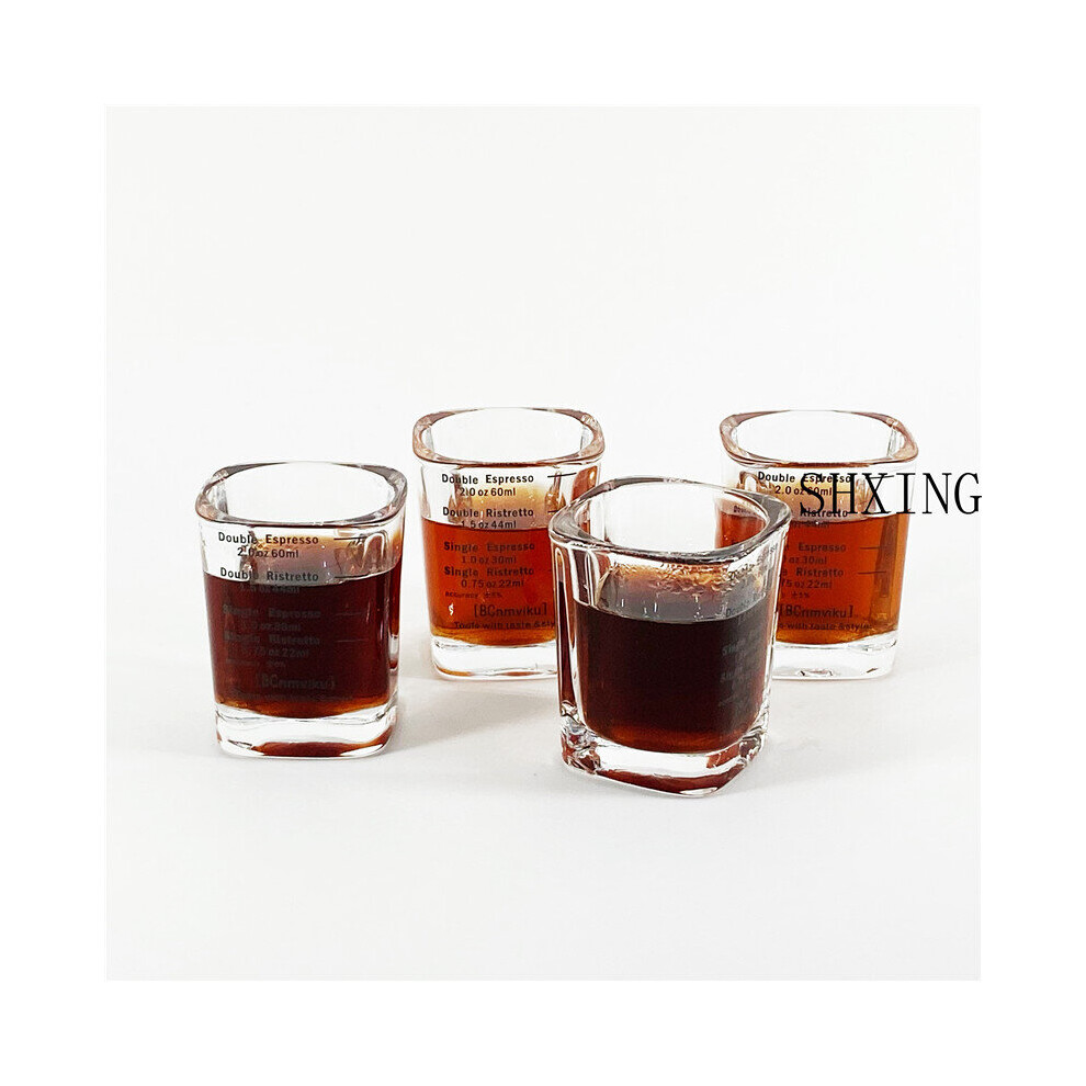 (a-Four cups) 60ml Square Glass Ounce Cup Ounce Cup Graduated Measuring Cup Concentrated Cup Espresso Coffee Cup Milk Pot-image-OPC-PBTGNWF-NEW