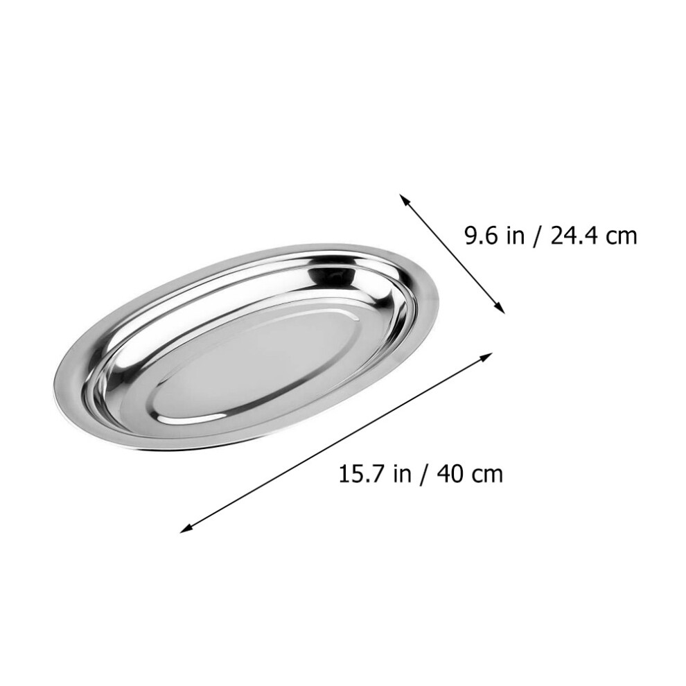 (a-40X24.2X3CM) Plate Serving Plates Steel Platter Stainless Oval Tray Dish Dinner Snack Dessert Steaming Appetizer Metal Sushi Fruit Steak-image-OPC-PBTGSSN-NEW