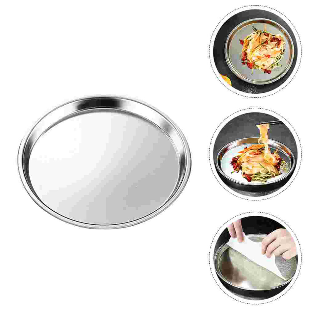 (a-16X16X1.3CM) Plate Metal Plates Steel Stainless Dish Tray Serving Round Camping Platter Dinner Fruit Snack Seafood Pan Steak Pizza Meat Salad-image-OPC-PBTGTWW-NEW