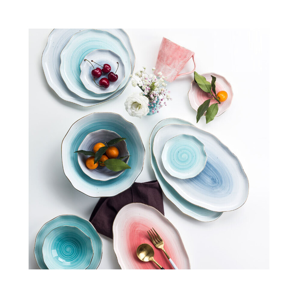 (a-Small bowl Blue) EECAMAIL Nebula Ins European Cutlery Underglaze Hand Painted Phnom Penh Ceramic Steak Plate Rice Bowl Soup Bowl Western Dishes-image-OPC-PBTGVJJ-NEW