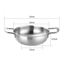 (a-Silver 22cm) 18-22cm Stainless Steel Durable Saucepan with Double Ear Spanish Paella Cooking Pot Seafood Frying Pan Kitchen Cookware Utensils