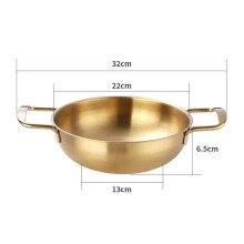 (a-Golden 22cm) 18-22cm Stainless Steel Durable Saucepan with Double Ear Spanish Paella Cooking Pot Seafood Frying Pan Kitchen Cookware Utensils