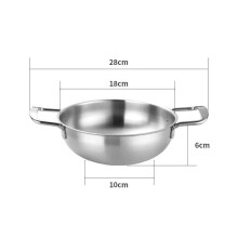 (a-Silver 18cm) 18-22cm Stainless Steel Durable Saucepan with Double Ear Spanish Paella Cooking Pot Seafood Frying Pan Kitchen Cookware Utensils