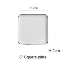 (a-8 inch square plate) Simple European Style Ceramic Square Plate 5 8 10 Inch Rectangle Plate Black Stripe China Bone Steak Plate