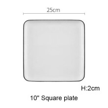 (a-10 inch square plate) Simple European Style Ceramic Square Plate 5 8 10 Inch Rectangle Plate Black Stripe China Bone Steak Plate