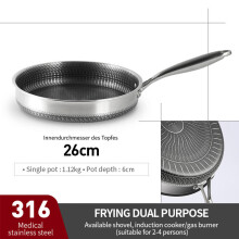 (a-26cm pan 316) 316/304 Stainless Steel Frying Pan High Quality Pan Fried Steak Non Stick Pan General Purpose Induction Cooker Honeycomb Wok