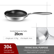 (a-20cm pan 304) 316/304 Stainless Steel Frying Pan High Quality Pan Fried Steak Non Stick Pan General Purpose Induction Cooker Honeycomb Wok
