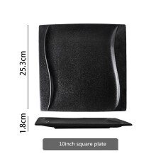 (a-10inch square plate) Frosted Ceramic Tableware Matte Black And White Household Steak Plate Western Food Plate Microwave Oven Binaural Plate 1PC