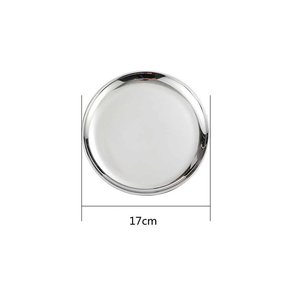 (a-17CM) Korean Stainless Steel Round Dinner Plates Silver Serving Dishes Tray Durable Food Cake Steak Plate Tableware Home Kitchen Tools