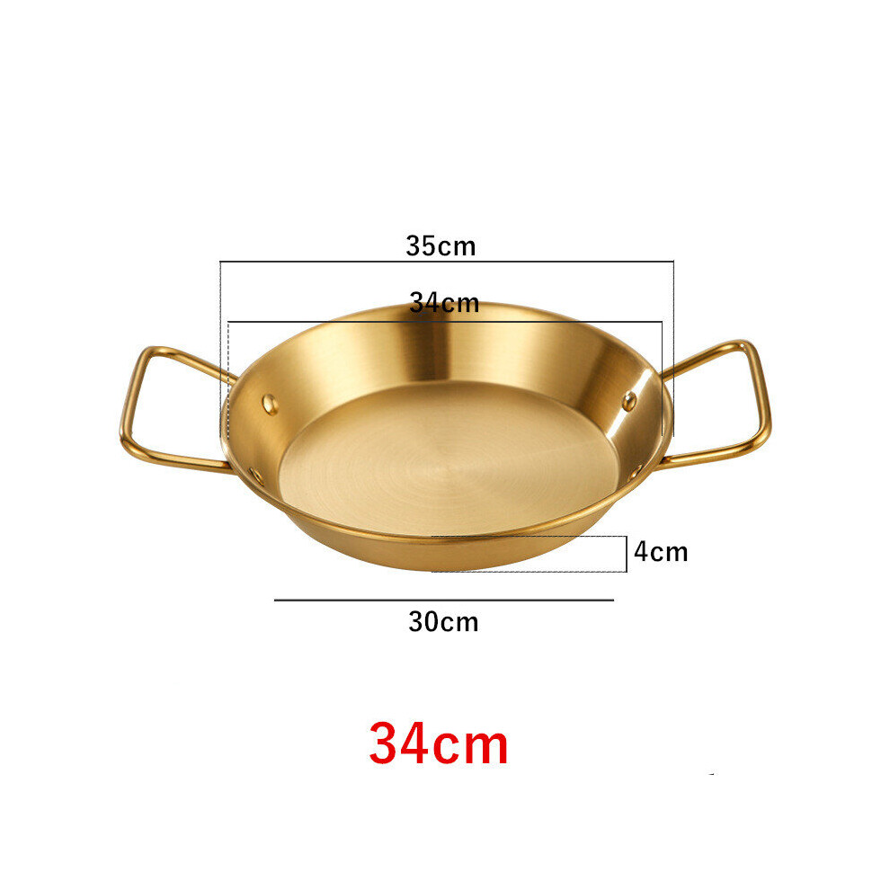 (a-Golden 34cm) 20-34cm Spanish Paella Cooking Pot Stainless Steel Seafood Frying Pan Double Handle Tableware Snack Plate Kitchen Tool Food Tray-image-OPC-PBTGZ6D-NEW