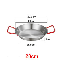 (a-Red Handle 20cm) 20-34cm Spanish Paella Cooking Pot Stainless Steel Seafood Frying Pan Double Handle Tableware Snack Plate Kitchen Tool Food Tray