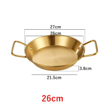 (a-Golden 26cm) 20-34cm Spanish Paella Cooking Pot Stainless Steel Seafood Frying Pan Double Handle Tableware Snack Plate Kitchen Tool Food Tray