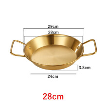 (a-Golden 28cm) 20-34cm Spanish Paella Cooking Pot Stainless Steel Seafood Frying Pan Double Handle Tableware Snack Plate Kitchen Tool Food Tray