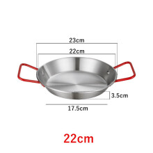 (a-Red Handle 22cm) 20-34cm Spanish Paella Cooking Pot Stainless Steel Seafood Frying Pan Double Handle Tableware Snack Plate Kitchen Tool Food Tray