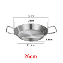 (a-Silver 26cm) 20-34cm Spanish Paella Cooking Pot Stainless Steel Seafood Frying Pan Double Handle Tableware Snack Plate Kitchen Tool Food Tray