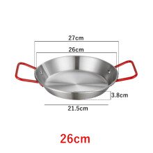 (a-Red Handle 26cm) 20-34cm Spanish Paella Cooking Pot Stainless Steel Seafood Frying Pan Double Handle Tableware Snack Plate Kitchen Tool Food Tray