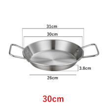 (a-Silver 30cm) 20-34cm Spanish Paella Cooking Pot Stainless Steel Seafood Frying Pan Double Handle Tableware Snack Plate Kitchen Tool Food Tray