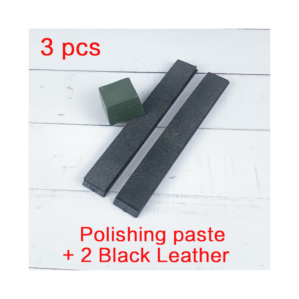 (A-3 Pcs As Photo) Big Size Leather Article Knife Sharper Black Cowhide Grinding Polish Belt Razor Strop Polishing Paste Sharpening Mirror Surface 4853843678587