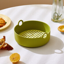 (a-Green circle) 1 Pcs New Silica Gel Bowl for Air Fryer Hollow Out Base High Temperature Resistance Fruit Salad Bowl Double Eared Baking Bowl