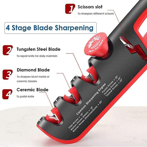 (a-Red-black as show) 4 in 1 Multi-function Sharpener Kitchen Facilitative Sharpener Tool Angle Adjustable Five In One Knife Sharpener Professional 2