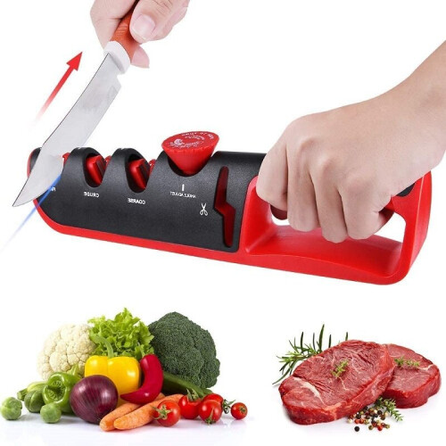 (a-Red-black L) 4 in 1 Multifunction Sharpener Angle Adjustable Diamond Knife Sharpener Household Kitchen Manual Quick Sharpening Tool Instock 1