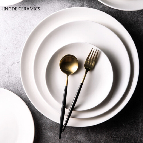(a-E) Solid White Dinner Set Plates and Dishes Tableware Ceramic Dessert Saucer Restaurant Pasta Western Steak Plate Dinner Plates 1