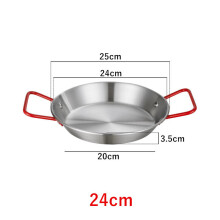 (a-Red Handle 24cm) 20-34cm Spanish Paella Pan with Handle Stainless Steel Durable Seafood Snack Plate Kitchen Non-Stick Frying Pans Cooking Pots
