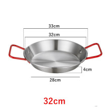 (a-Red Handle 32cm) 20-34cm Spanish Paella Pan with Handle Stainless Steel Durable Seafood Snack Plate Kitchen Non-Stick Frying Pans Cooking Pots
