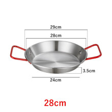 (a-Red Handle 28cm) 20-34cm Spanish Paella Pan with Handle Stainless Steel Durable Seafood Snack Plate Kitchen Non-Stick Frying Pans Cooking Pots