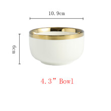 (a-C) Ceramic Gold Plated Edge Plate Tableware Set White Porcelain Dinner Plate Household Kitchen Rice Bowl Salad Dish Steak Tray