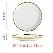 (a-H) Ceramic Gold Plated Edge Plate Tableware Set White Porcelain Dinner Plate Household Kitchen Rice Bowl Salad Dish Steak Tray