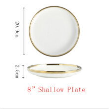 (a-F) Ceramic Gold Plated Edge Plate Tableware Set White Porcelain Dinner Plate Household Kitchen Rice Bowl Salad Dish Steak Tray
