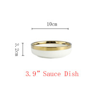 (a-B) Ceramic Gold Plated Edge Plate Tableware Set White Porcelain Dinner Plate Household Kitchen Rice Bowl Salad Dish Steak Tray
