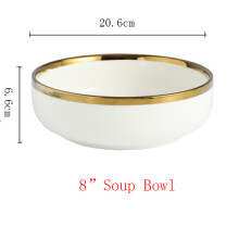 (a-E) Ceramic Gold Plated Edge Plate Tableware Set White Porcelain Dinner Plate Household Kitchen Rice Bowl Salad Dish Steak Tray