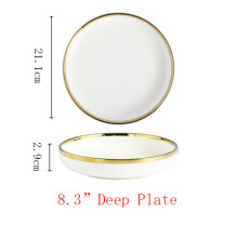 (a-G) Ceramic Gold Plated Edge Plate Tableware Set White Porcelain Dinner Plate Household Kitchen Rice Bowl Salad Dish Steak Tray