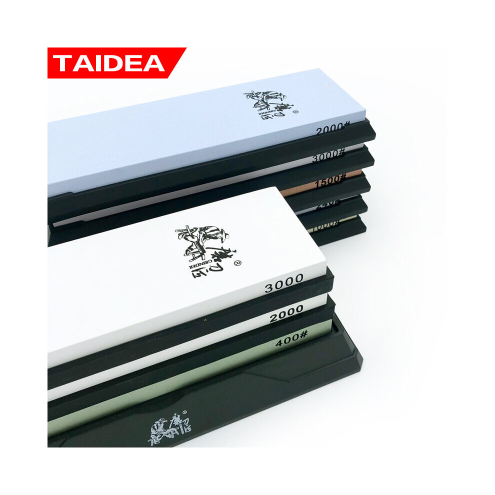 (A-240 Grit Knife Sharpener) Taidea Sharpening Stone Knife Sharpener Whetstone Angle Guide Kitchen Knife Sharpener White Alundum Fast 240-8000Grit 4853843643493