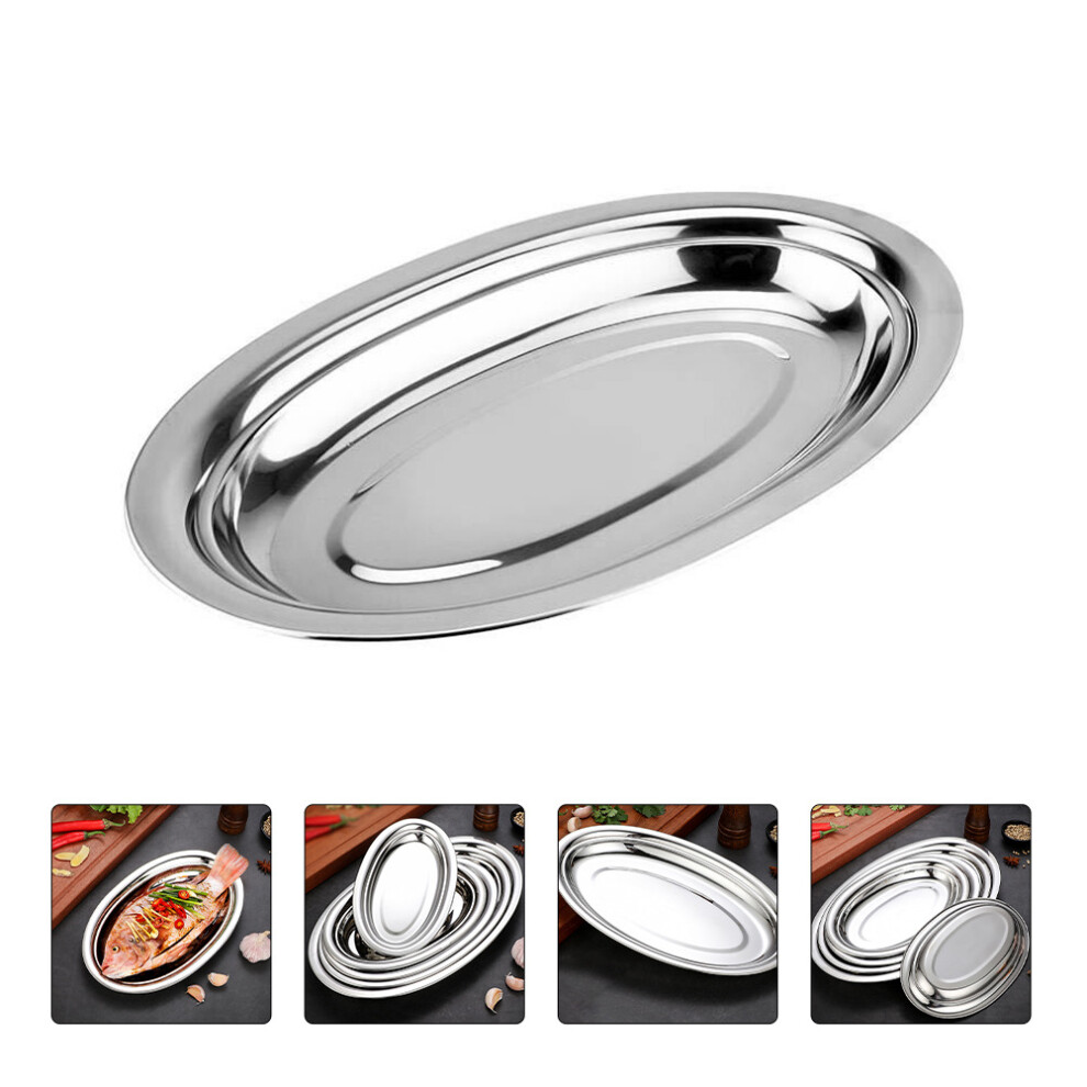 (a-35.3X22X3CM) Plate Serving Plates Steel Stainless Platter Oval Tray Dish Snack Dessert Steaming Dinner Sushi Fruit Metal Appetizer Steak Pan-image-OPC-PBTHHMY-NEW