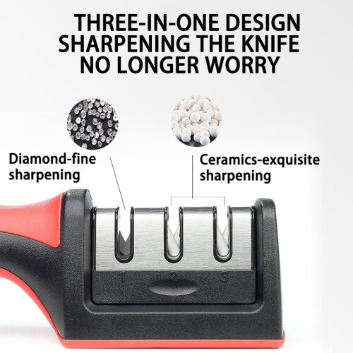 (a-As the picture shows S) 3-Level Sharpener, Diamond Ceramic Rod Sharpener, With 1 Replacement Sharpener, Suitable For All Knives Sharpening Tools 2