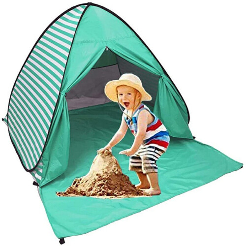 (Lake Green Stripes) Pop Up Beach Tent Shade Sun Shelter UPF 50+ Canopy Cabana 2-3 Person
