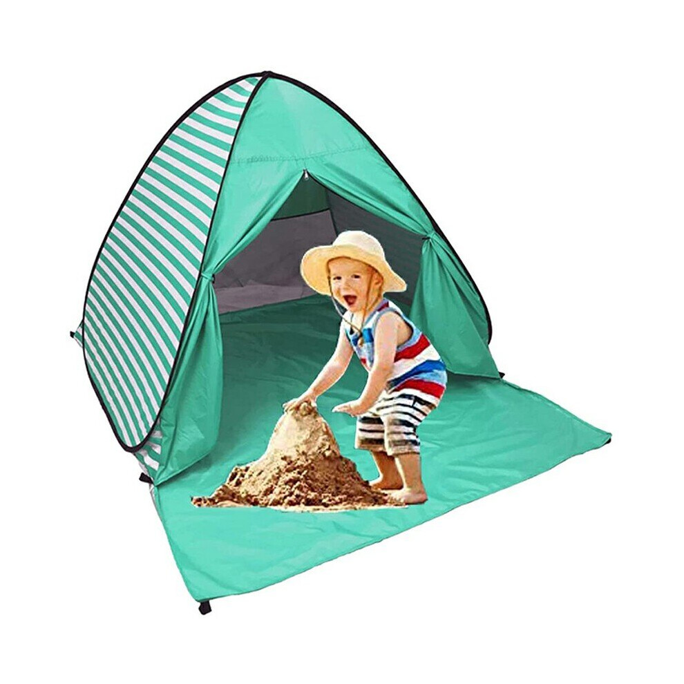 (Lake Green Stripes) Pop Up Beach Tent Shade Sun Shelter UPF 50+ Canopy Cabana 2-3 Person