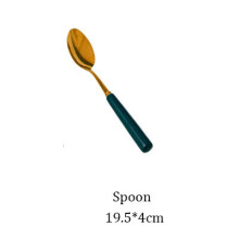 (a-Spoon) Royal Green Ceramic Tableware Set With Golden Inlay Porcelain Steak Fish Fruit Plate Salad Rice Noodle Bowl Spoon Fork Knife