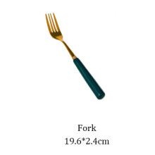 (a-Fork) Royal Green Ceramic Tableware Set With Golden Inlay Porcelain Steak Fish Fruit Plate Salad Rice Noodle Bowl Spoon Fork Knife