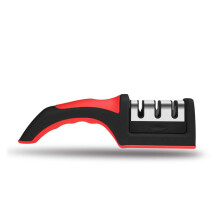 (a-Red) LMETJMA Manual Knife Sharpener 3 Stage Steel Diamond Ceramic Coated Knife Sharpener Kitchen Sharpening Tools KC0193